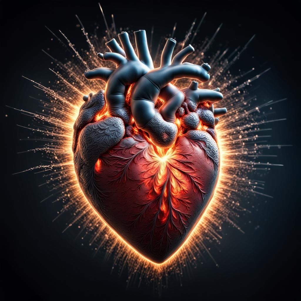Exploding Heart of Light and Love: Hyperrealistic Image