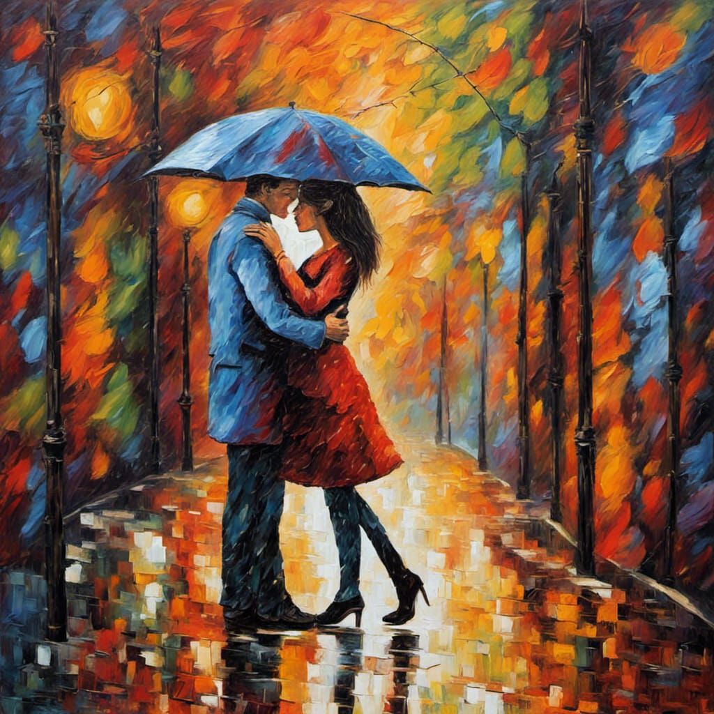 Lovers' Kiss: An Expressionist Oil Painting