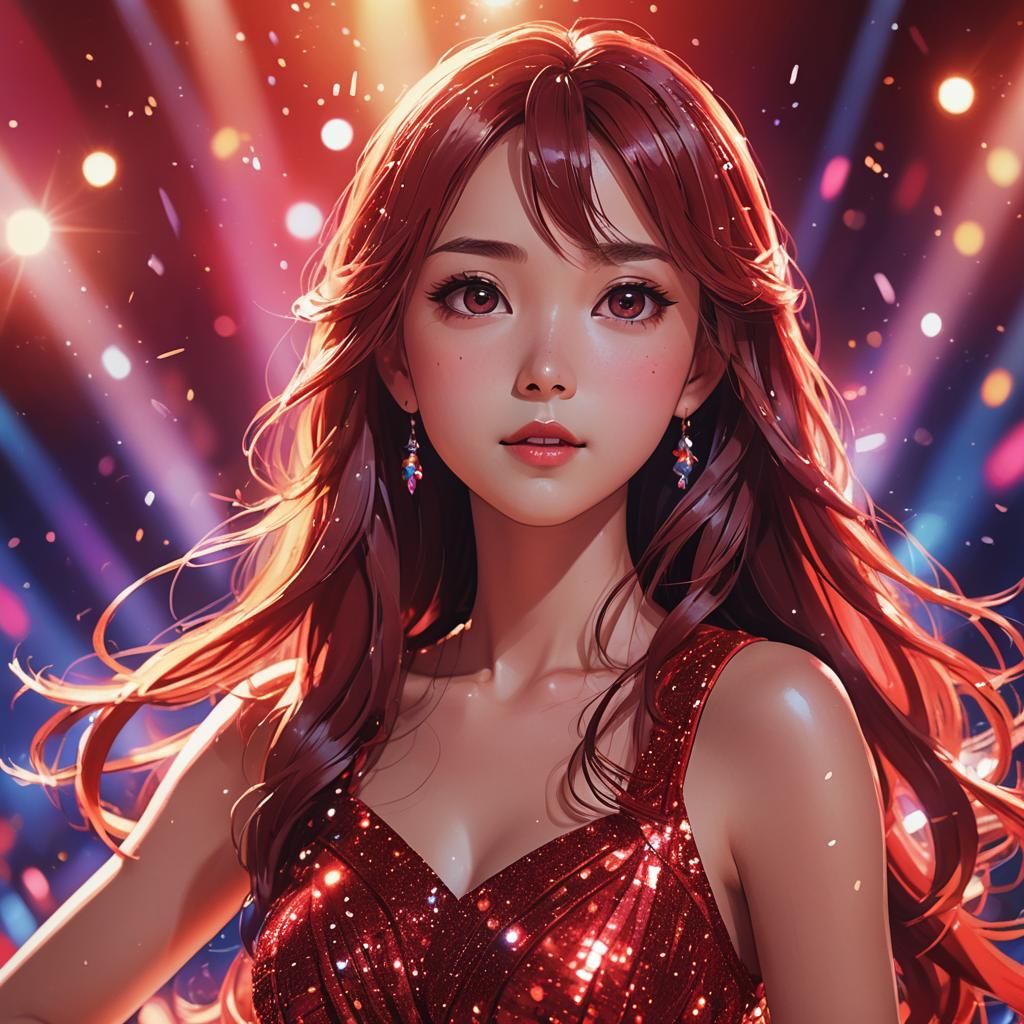 Anime Pop Star Portrait in Vibrant Lighting