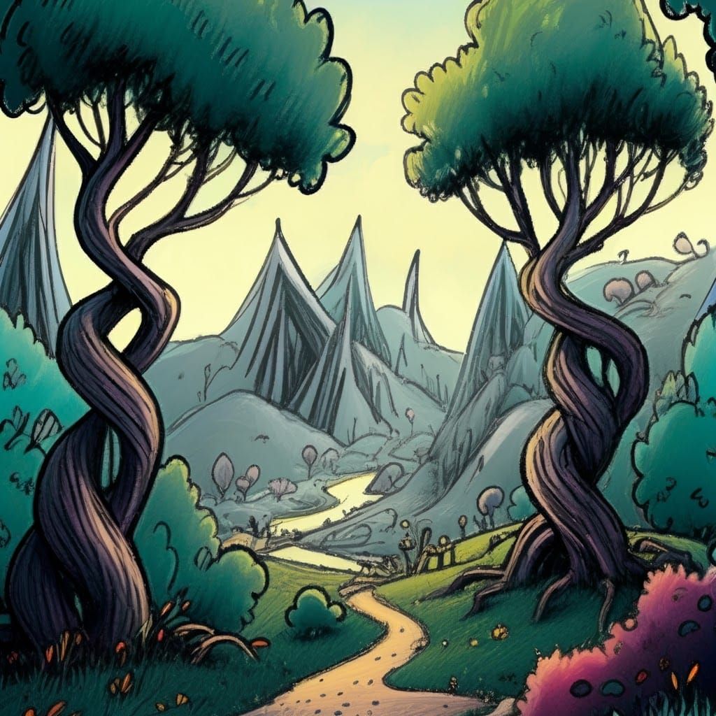 Scribbled Fantasy Landscape in Dreamlike Style