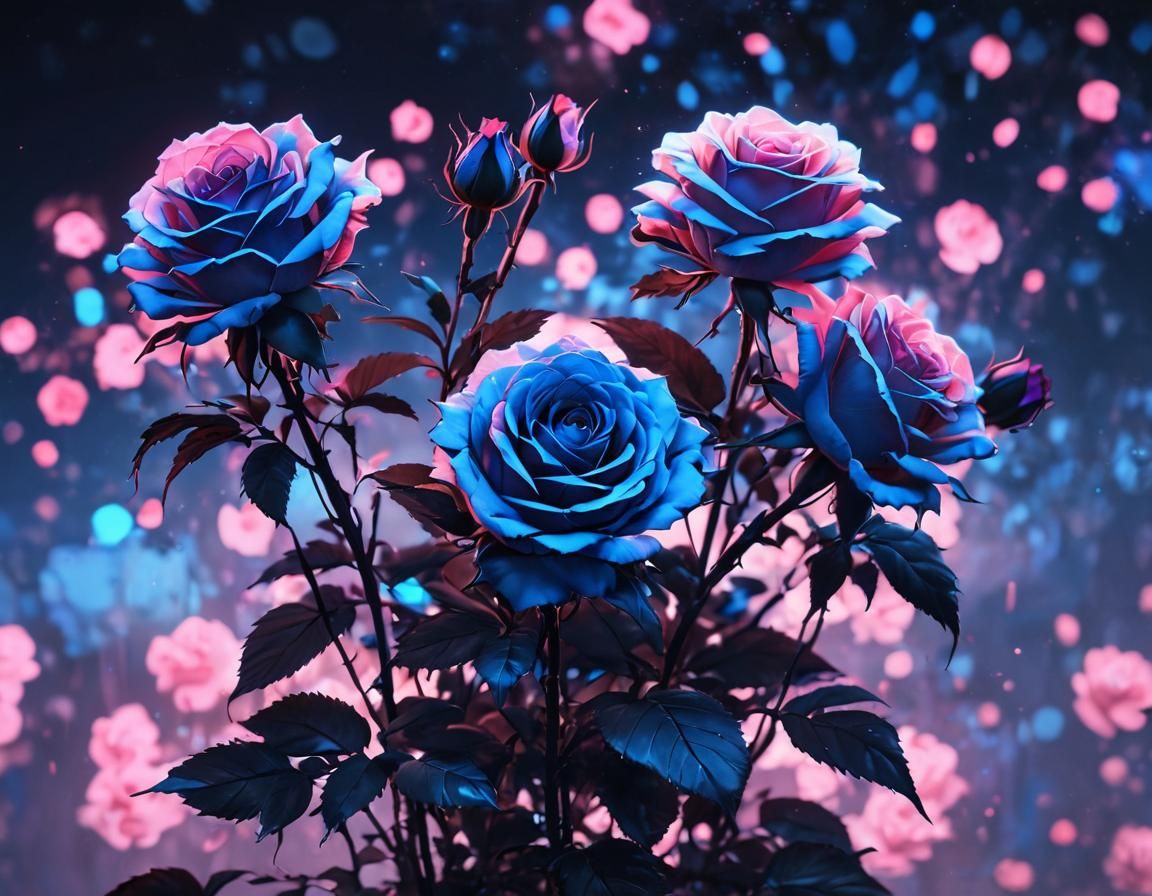 Holographic Pink and Blue Dreams in Anime Style