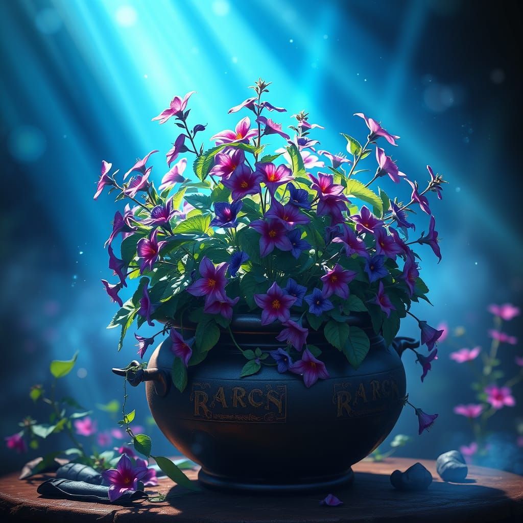Nightshade Flowers Radiating Light in Fantasy Art Style