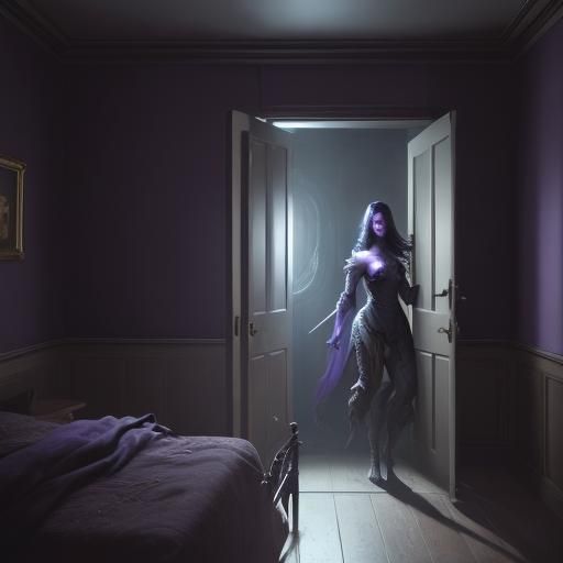 Cursed Spirit Blocks Door in Dark Fantasy Art