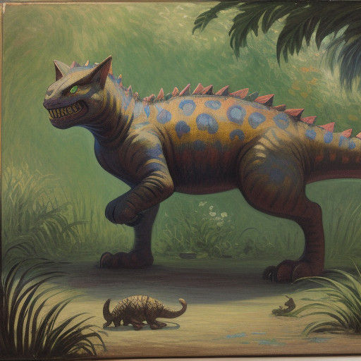 Majestic Dinosaur-Cat Hybrid Inspired by Impressionist Brush...