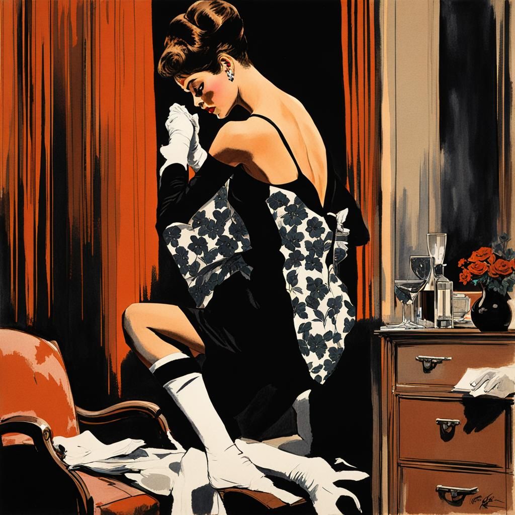 Elegant Fashion Illustration of a Woman with Stocking