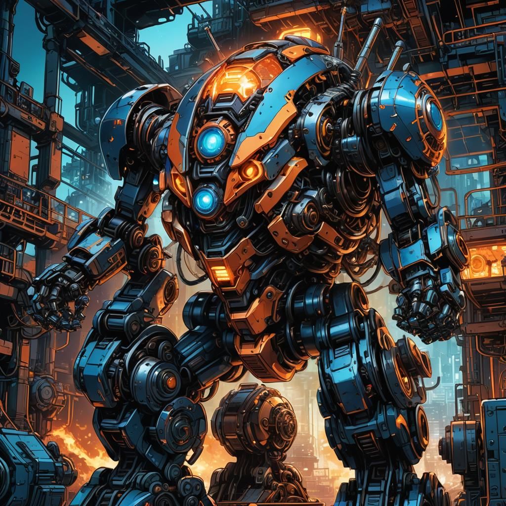 Futuristic Mecha Orb in Comic Book Style