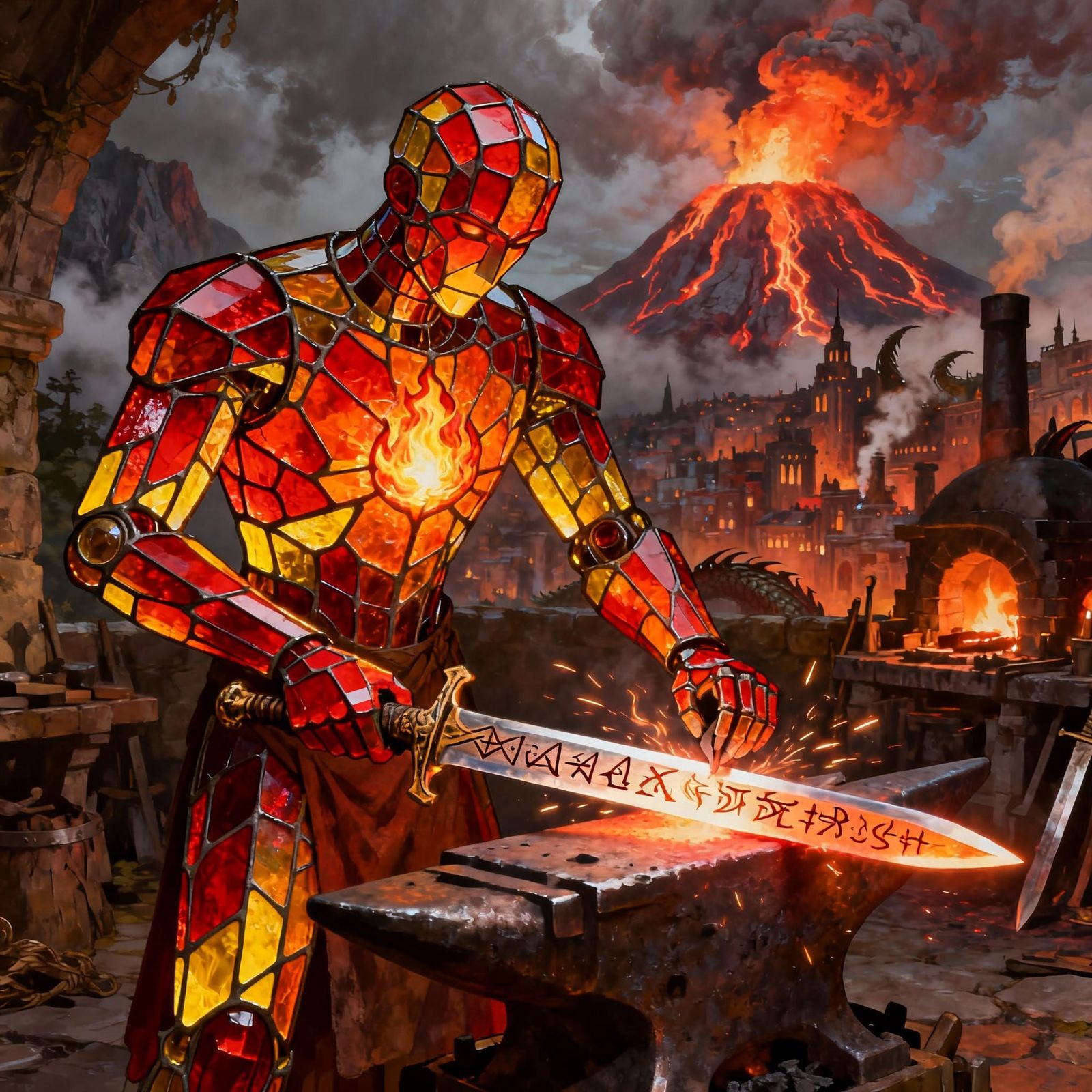 The Glass Golem Rune Etching In The Foundry Of Eternal Ember