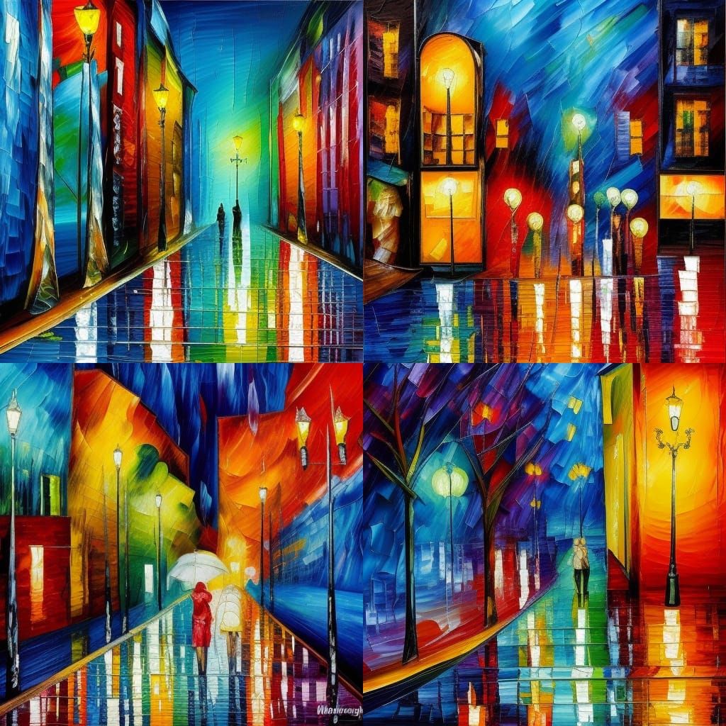 Neo-Impressionist Murder Scene in Rainy Street