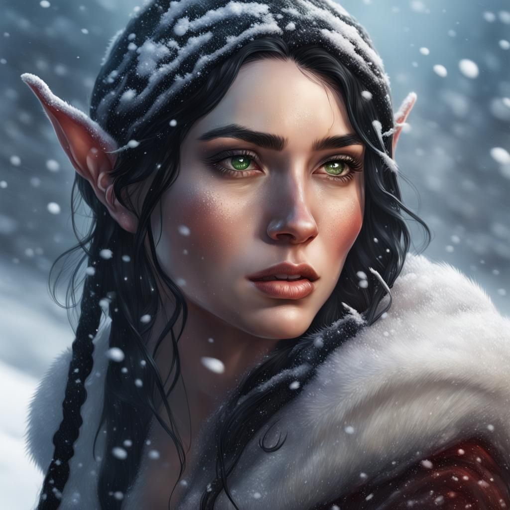 Snow Elf Portrait in Hyperrealistic Style