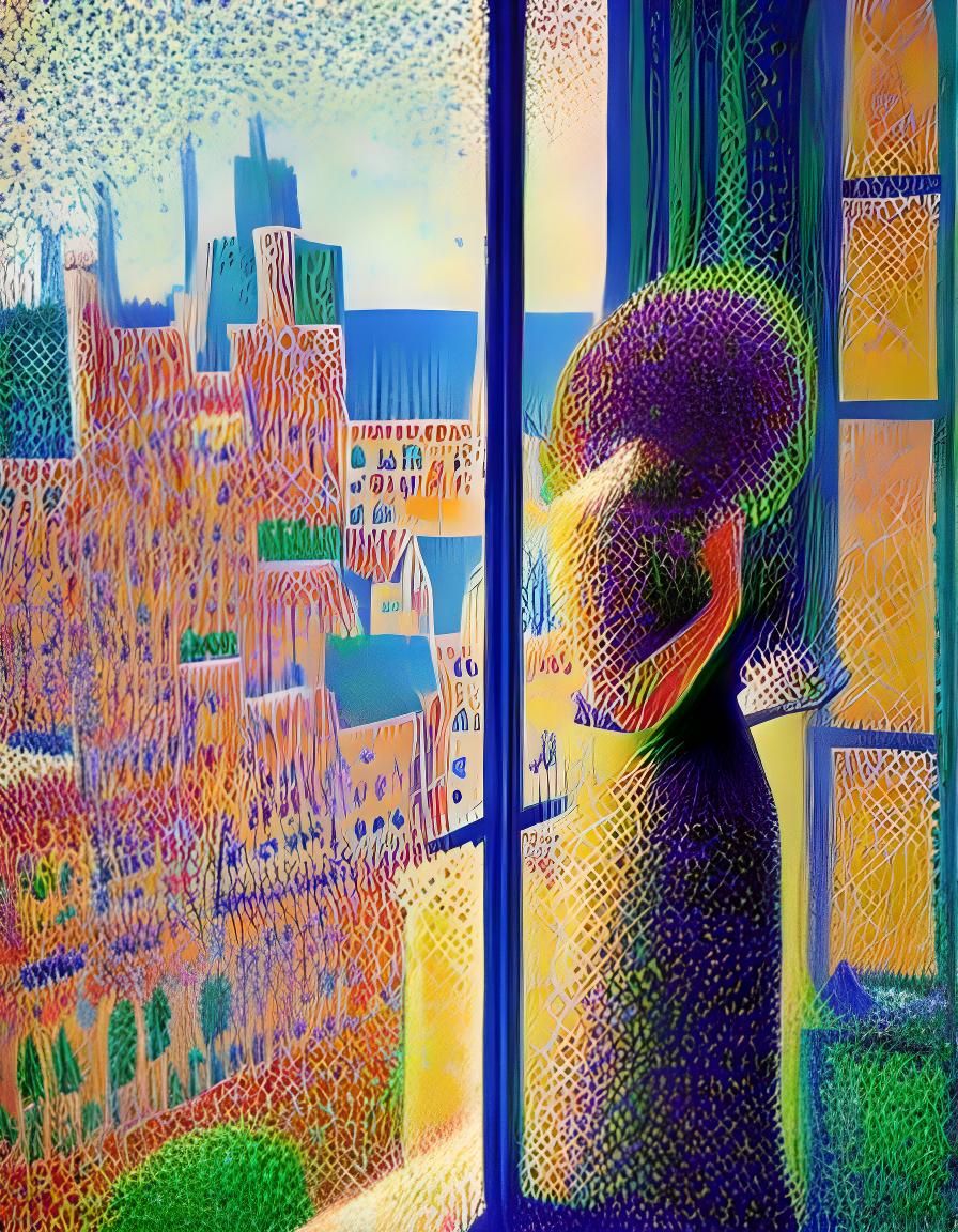 Girl in Pointillist Style with High Detail