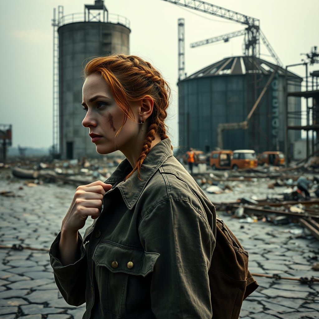 Weathered Survivor in Ruins, Cinematic Stylized Photorealism