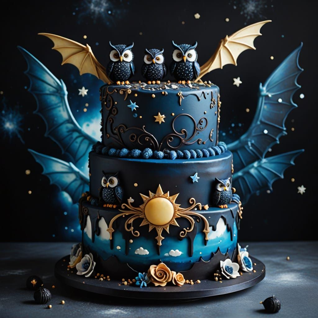Dark Fantasy Chocolate Cake with Mystical Decorations