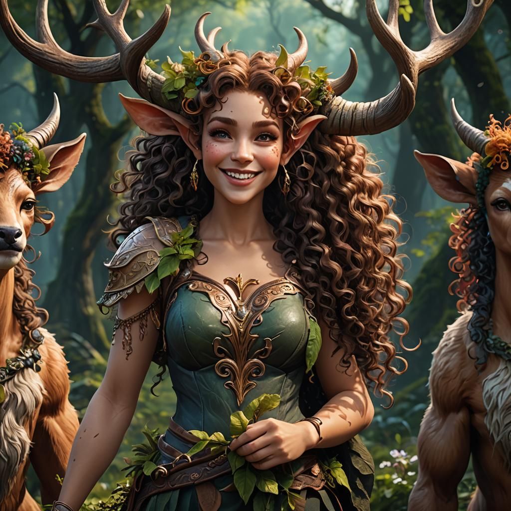 Smiling Faun with Curly Hair: Fantasy Concept Art