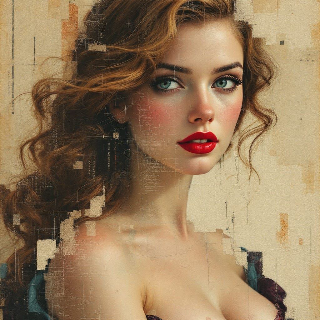 Renaissance Pin-Up in Digital Decay