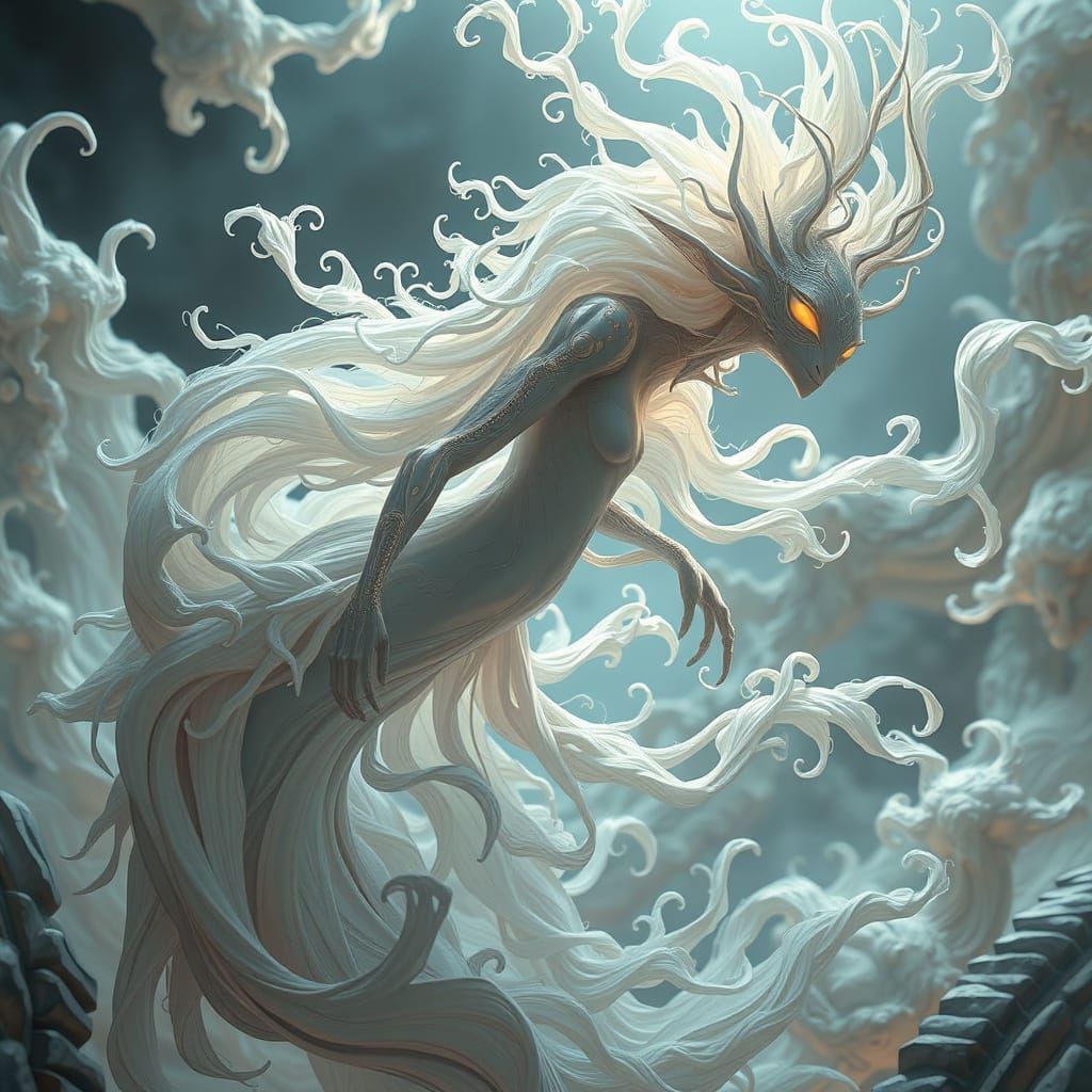 Dreamlike Anime Spirit in Ethereal Futurism