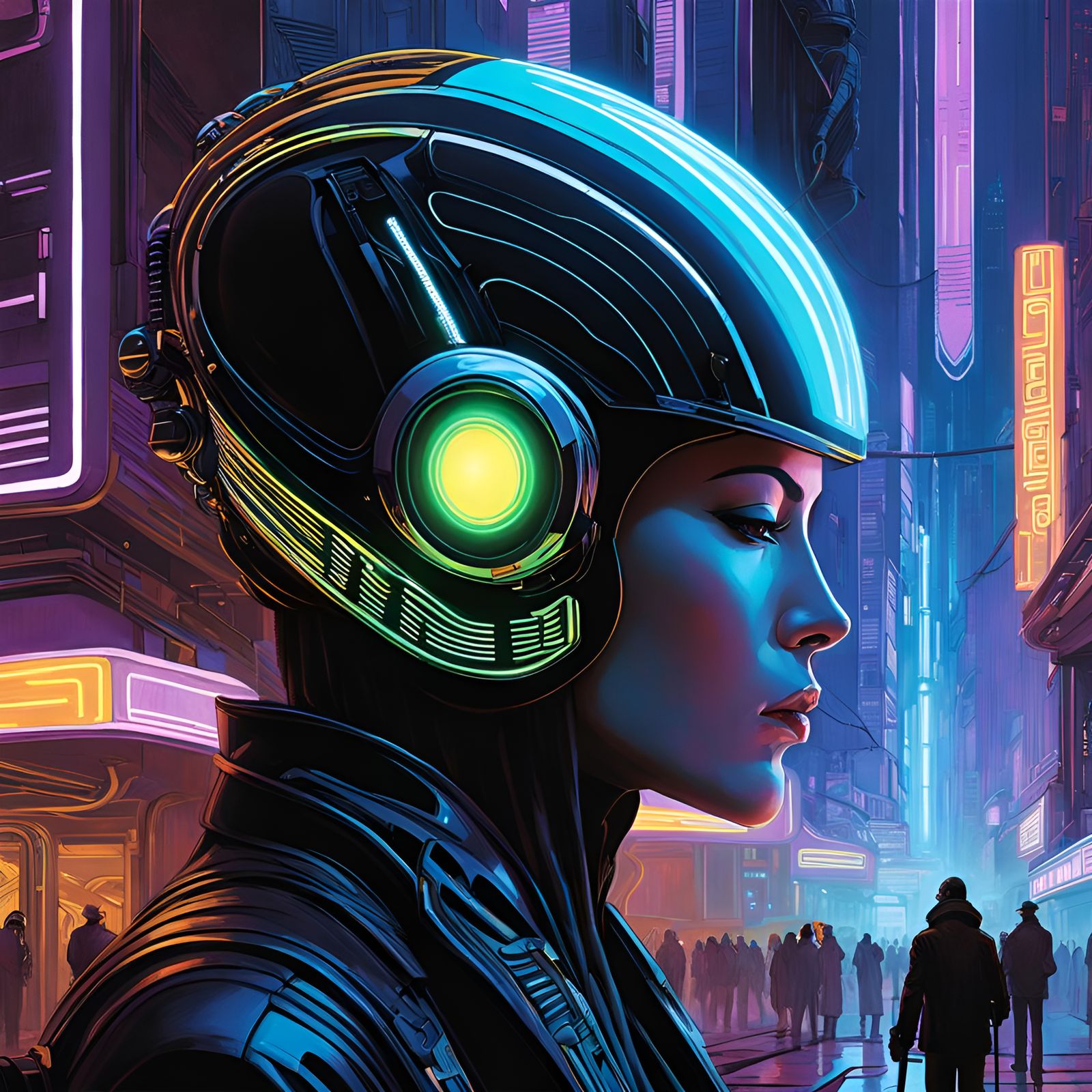 Cyberpunk Hacker in Neon Cityscape