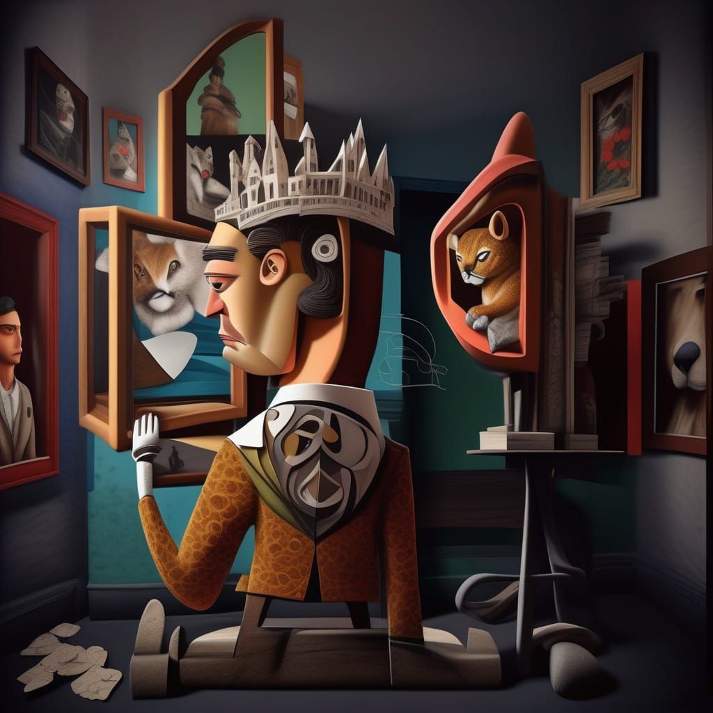 Frida's Surreal Hospital Exit in Naive Art Style