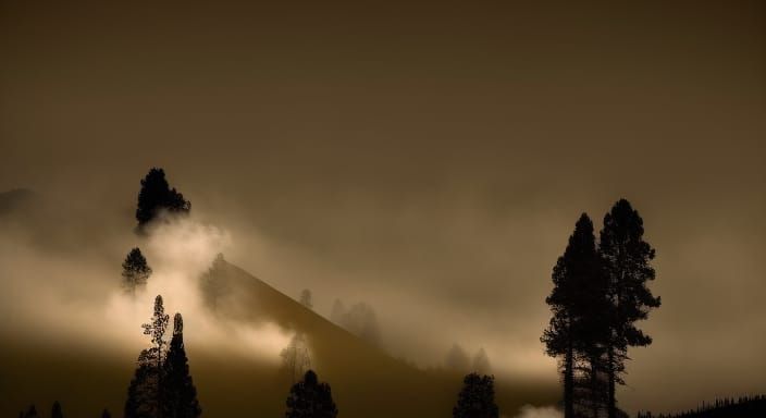 Surreal Smokey Valley Landscape in Tenebrism Style