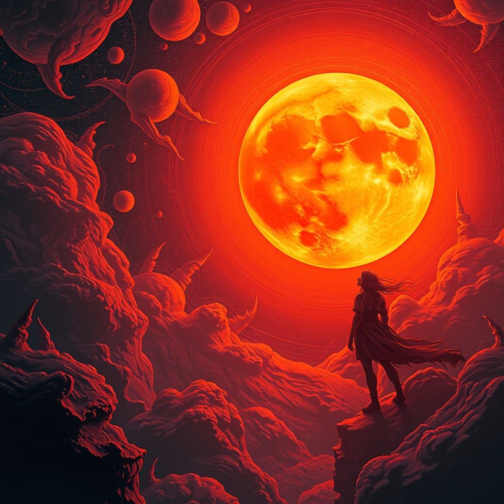 Cosmic Moon Radiating Fantasy Tapestry