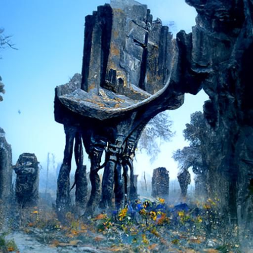 Overgrown Ossuary Graveyard in Surreal Style
