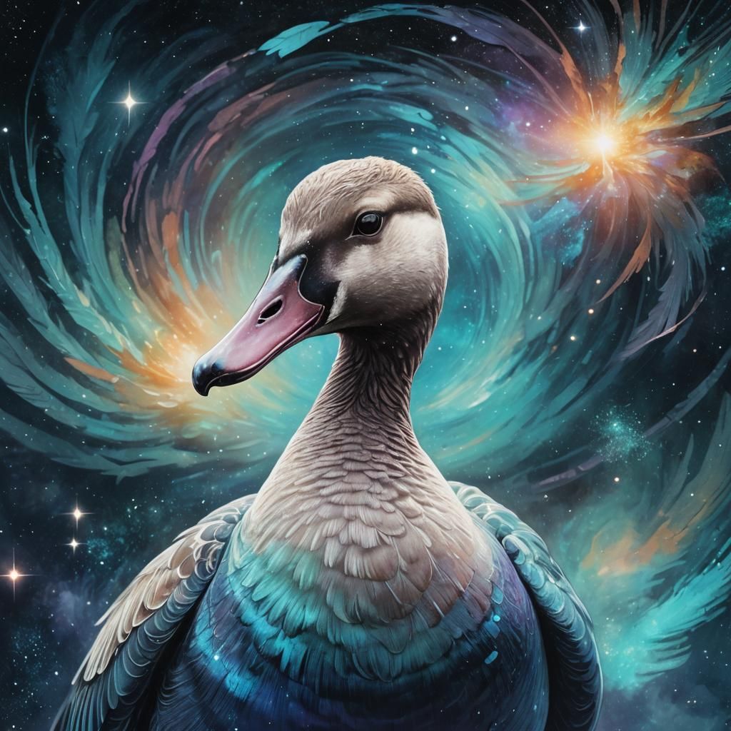 Cosmic Goose Portrait in Mixed Media