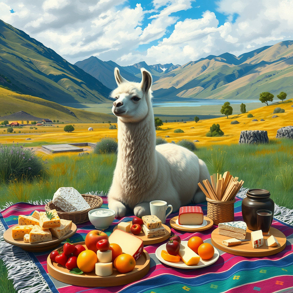 Llama's Impressionist Picnic in the Andes