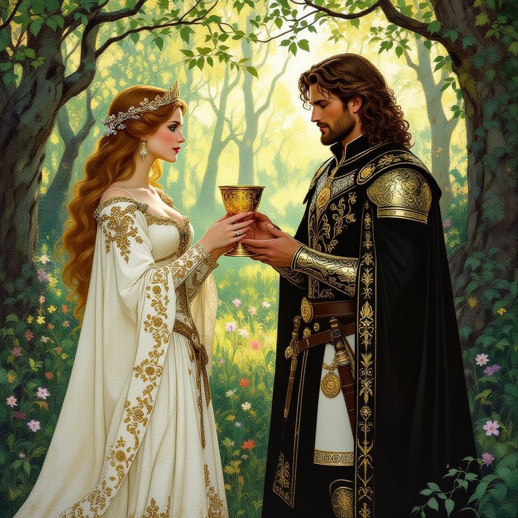 Majestic Queen Guinevere Offers Golden Chalice in Enchanted ...