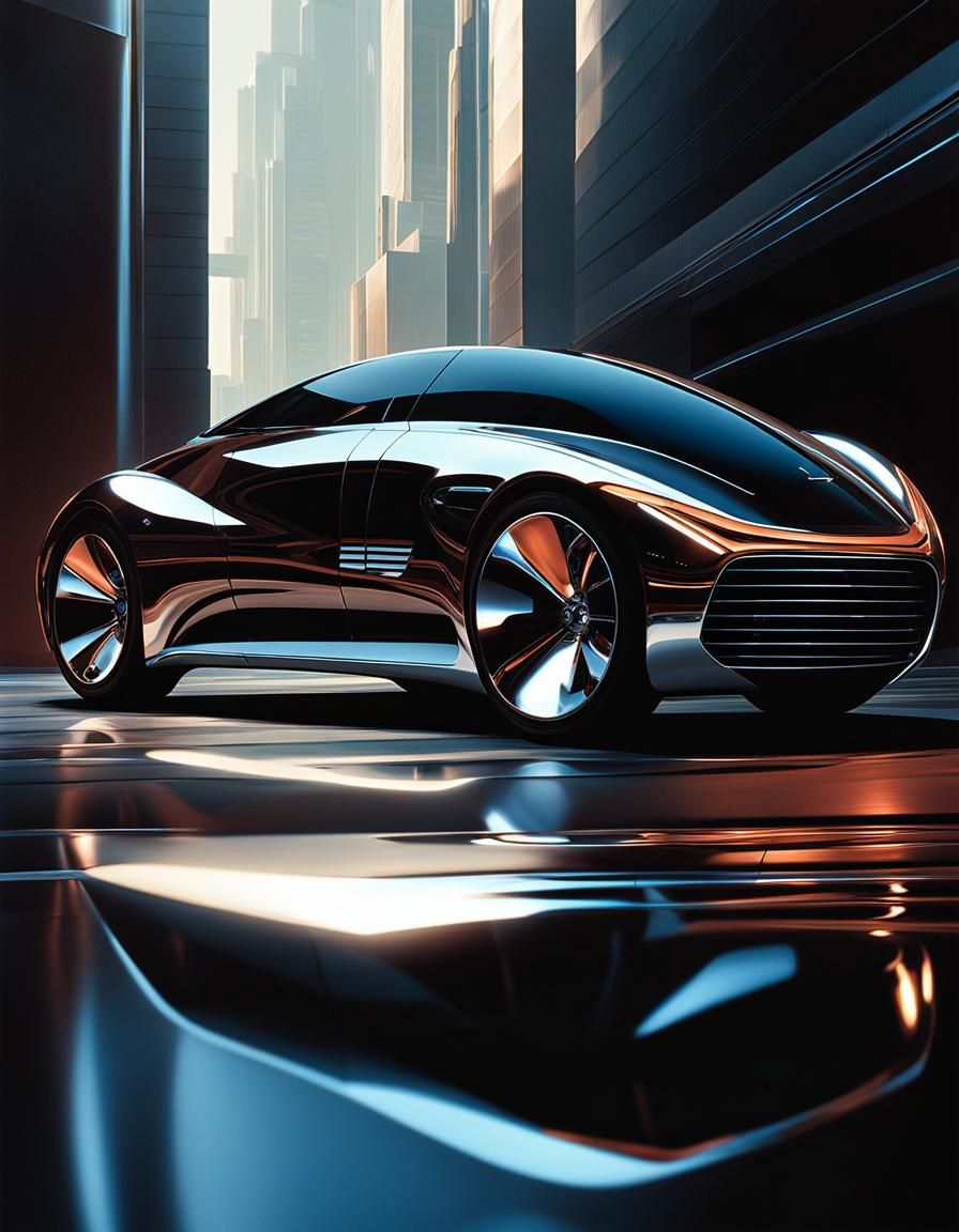 Futuristic Chrome Sports Car Concept Art