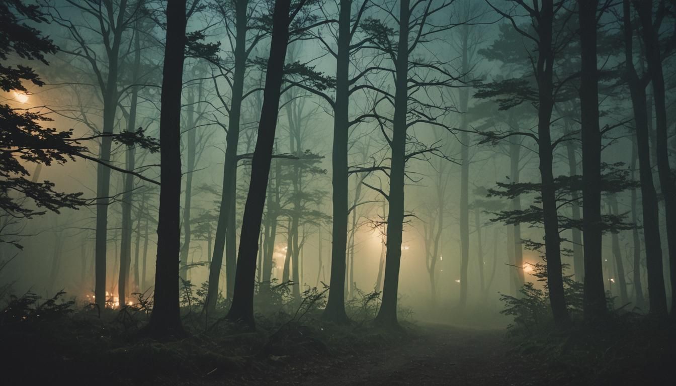 Eerie Foggy Woods at Night in Cinematic Style
