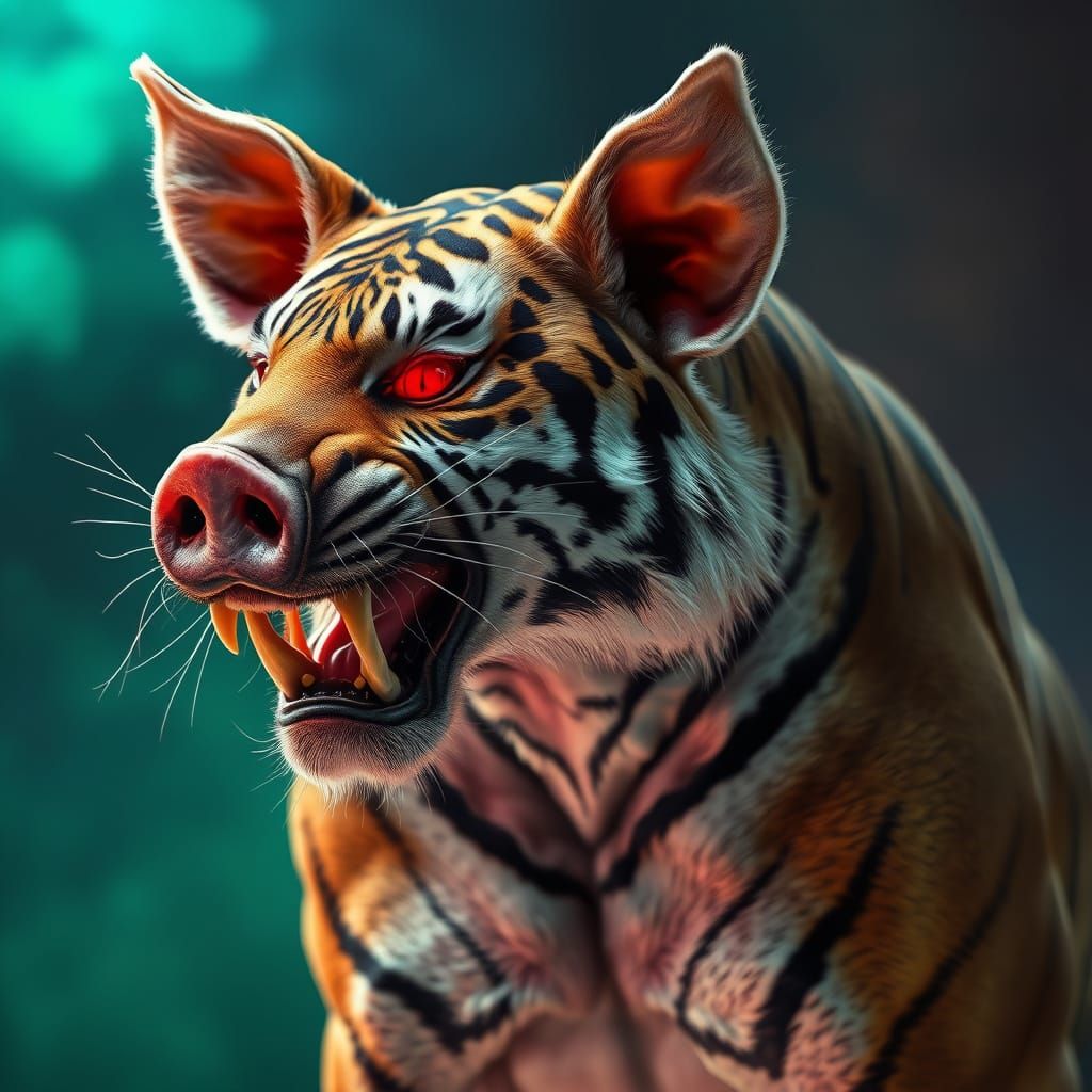 Surreal Beast with Razor-Sharp Teeth and Glowing Red Eyes