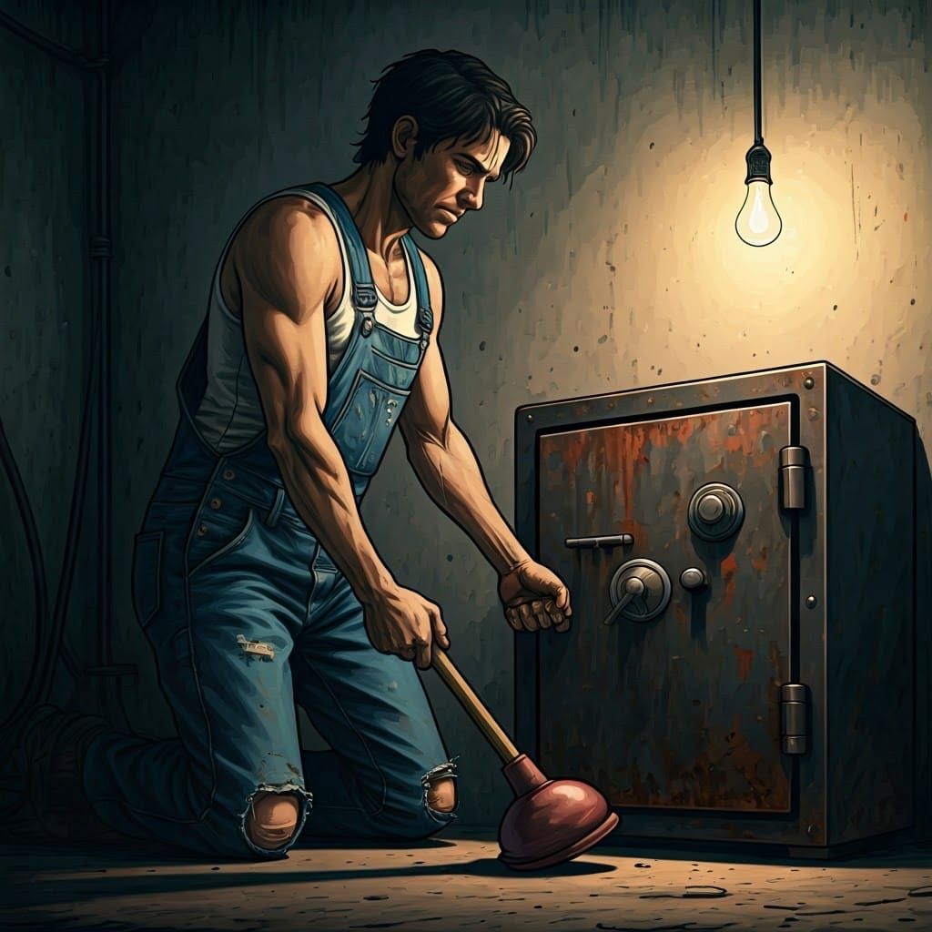 Gritty Safe Cracker in Film Noir Style