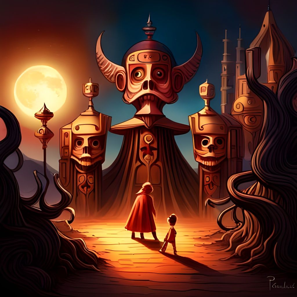 Satanic Pinocchio Cult Worship Ritual: A Menacing Painting