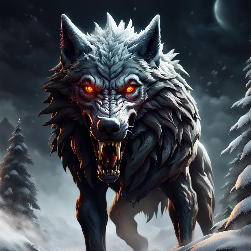 Menacing Wolf Emerges From Shadows: Fantasy Concept Art