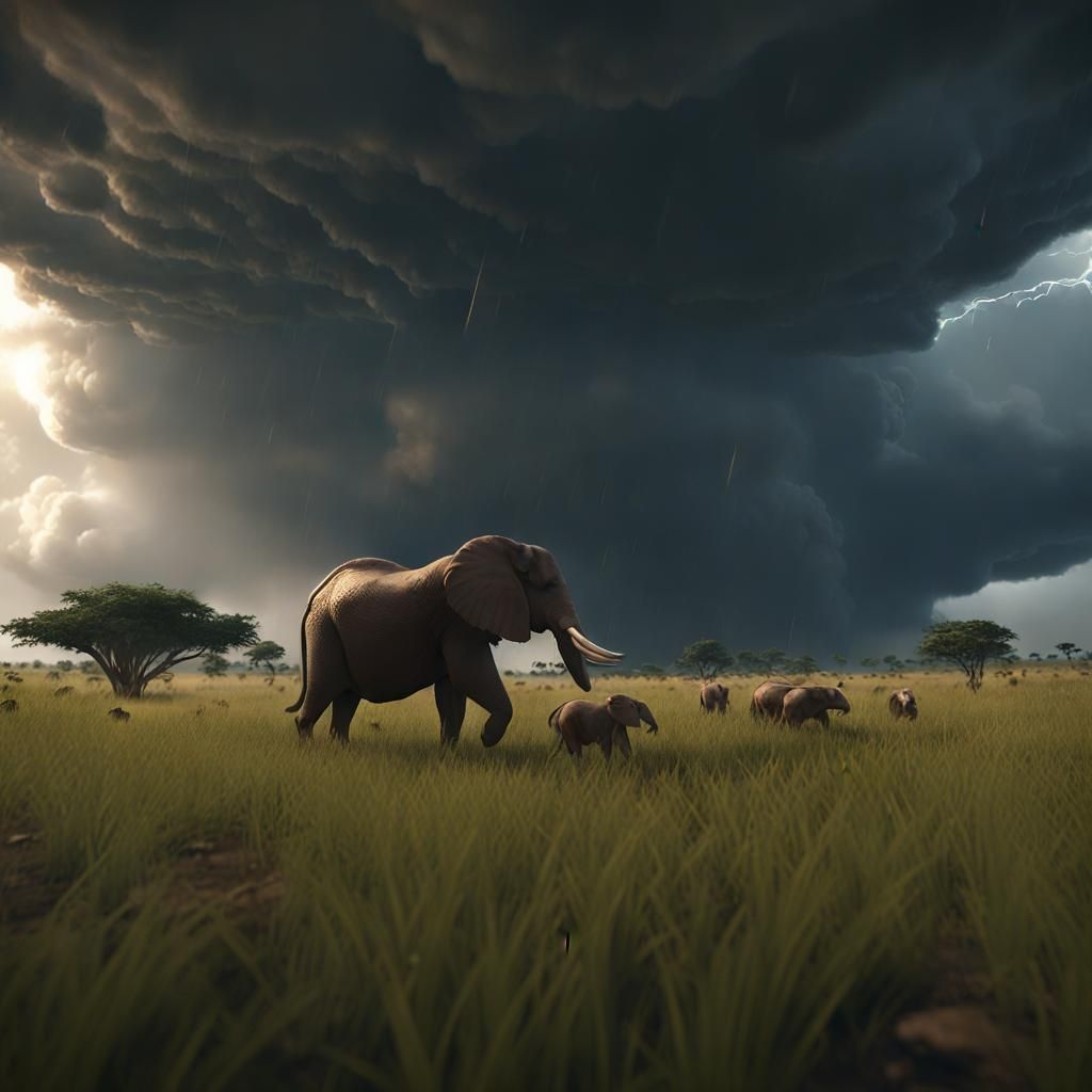 African Plains Thunderstorm in 3D Game Cinematic Style