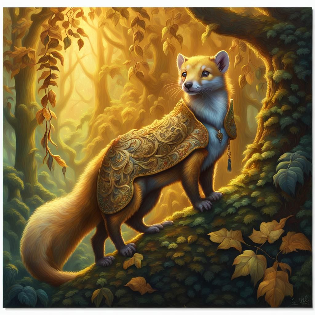 Golden Dire Weasel in Mystical Forest