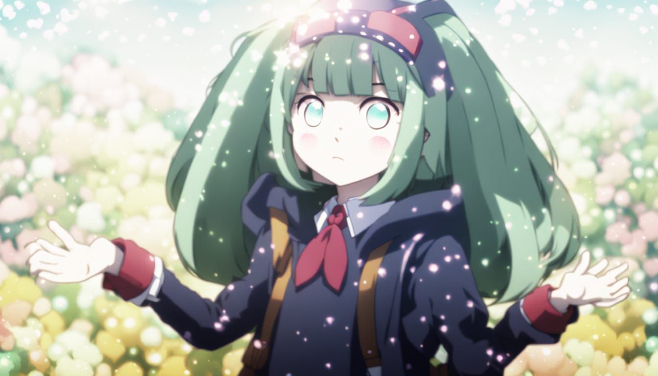 Moe Anime Goddess Stands in Pastel Paradise