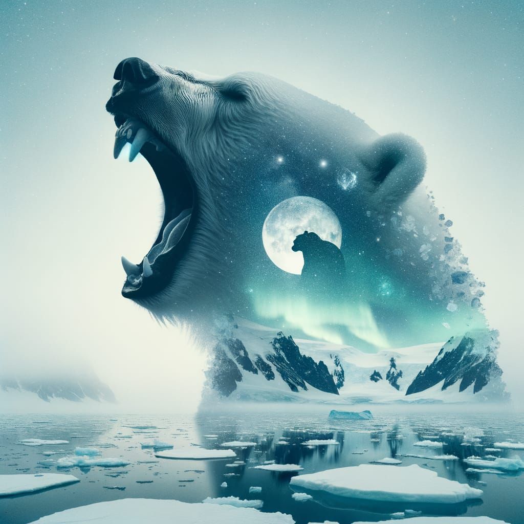 Create a digital double exposure image that captures the sil...