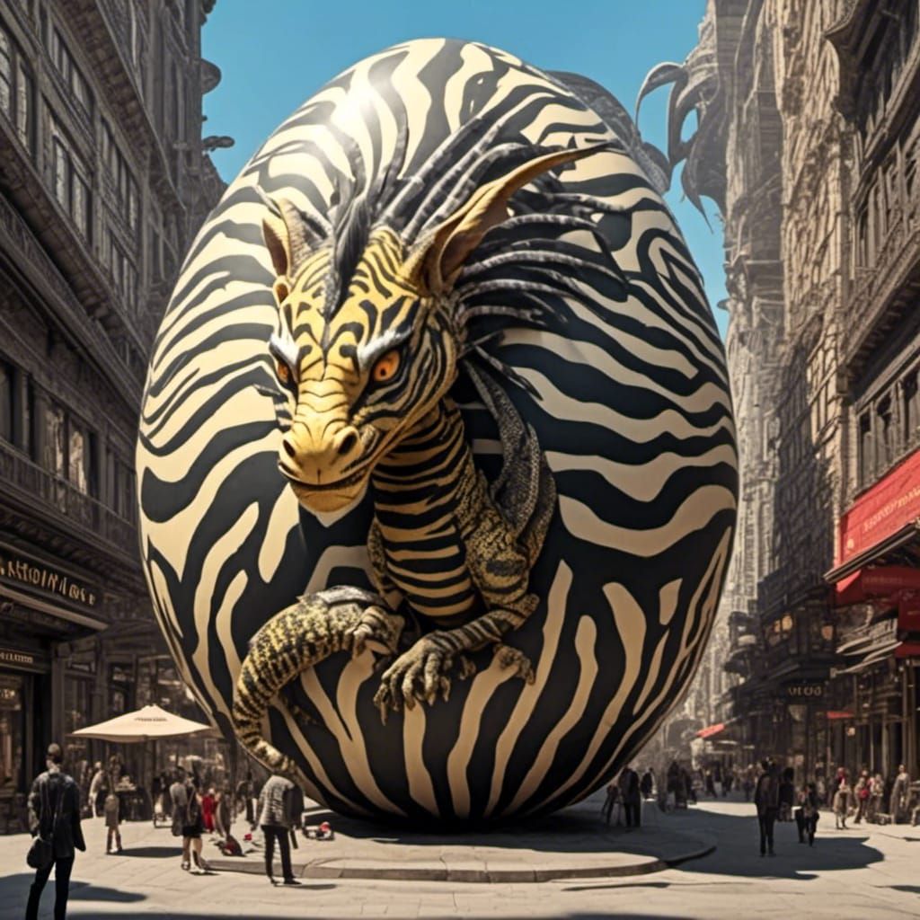 Cyberpunk City Inside Egg with Dragon
