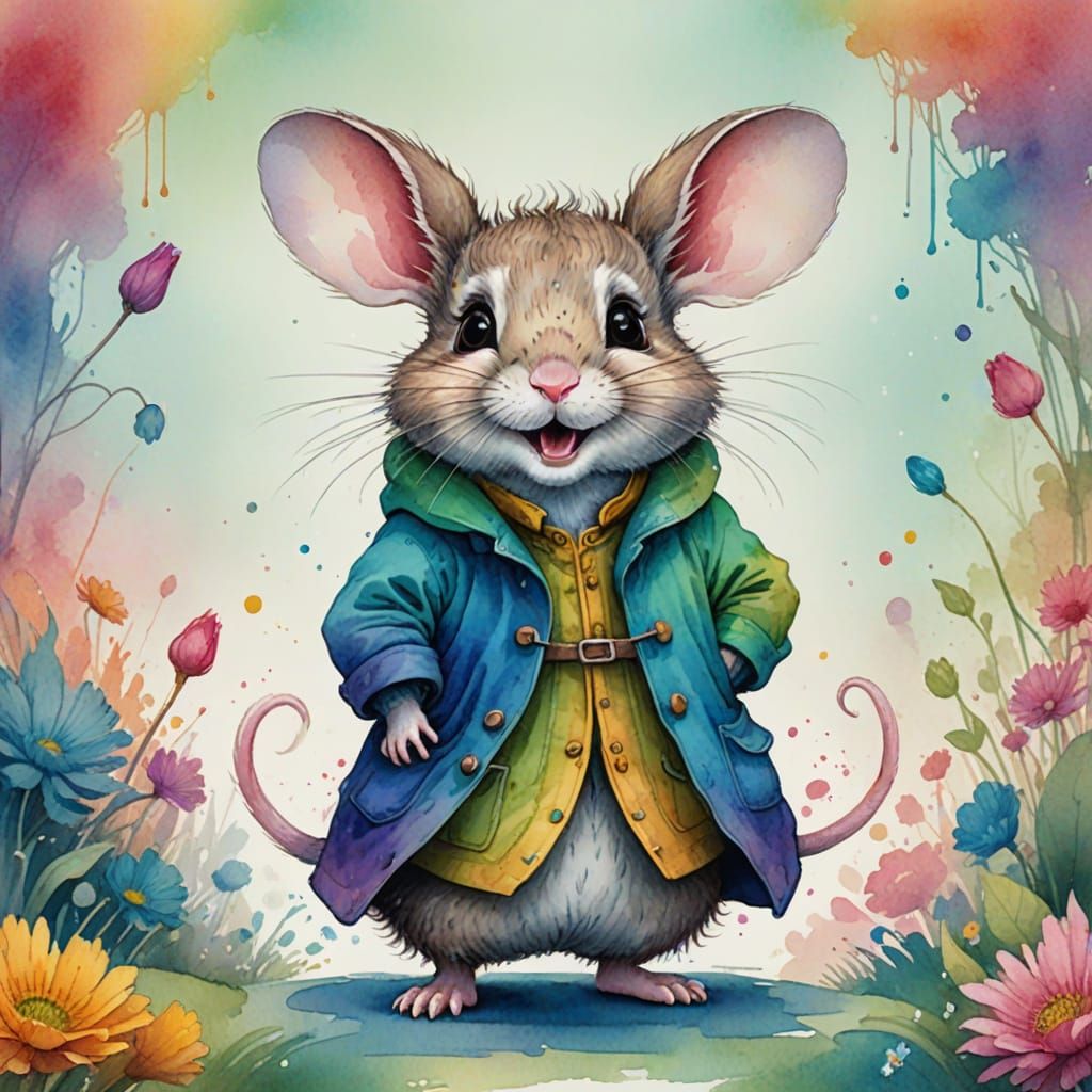 Whimsical Fantasy Creature in Ombre Rainbow Coat