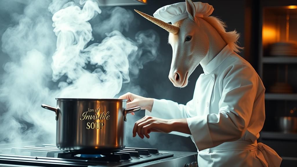 Unicorn Chef Cooks Invisible Soup, Digital Matte Painting