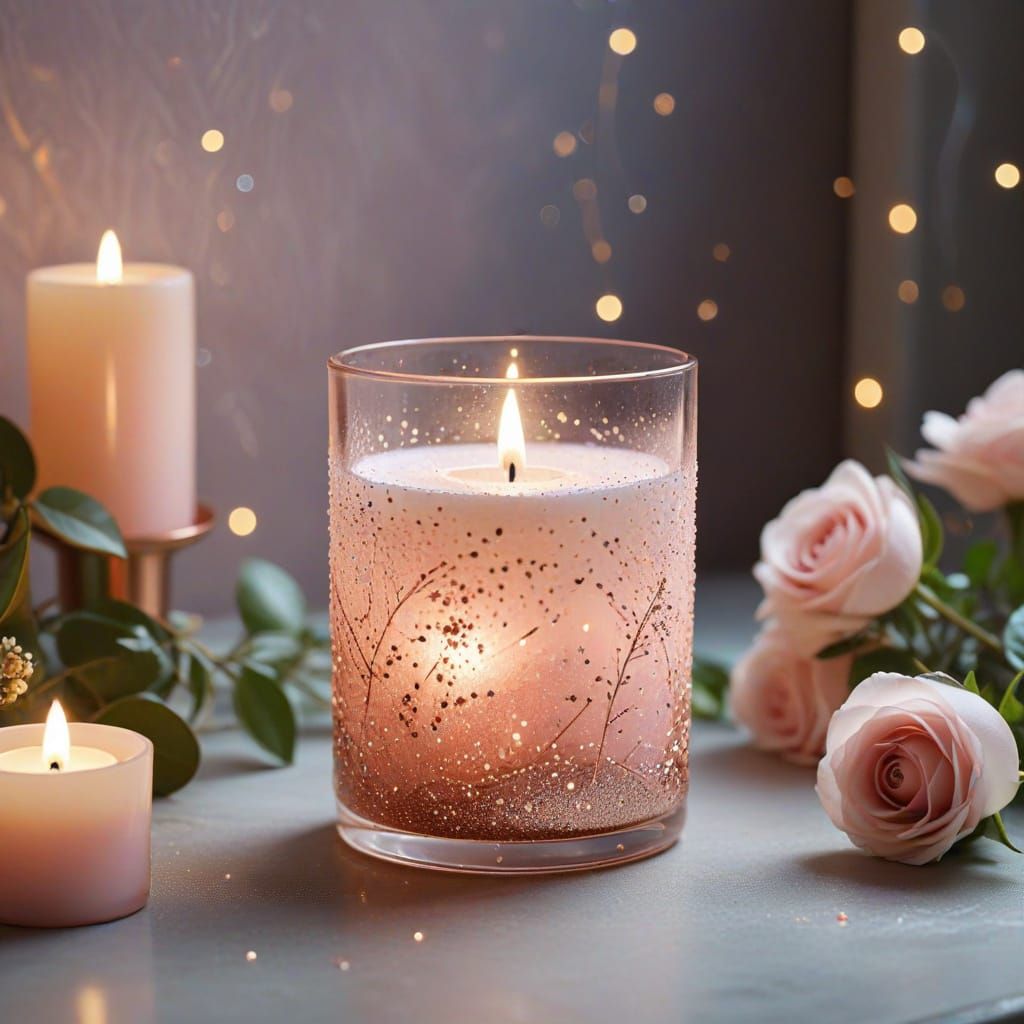 Blush Pink Candle with Rose Gold Glitter in Magical Garden