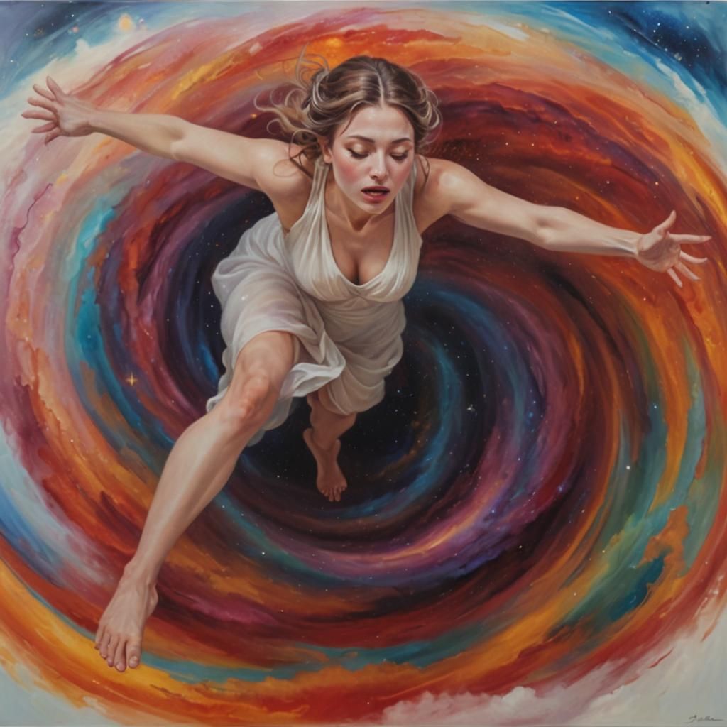 Woman Falling Through a Multicolored Surreal Vortex