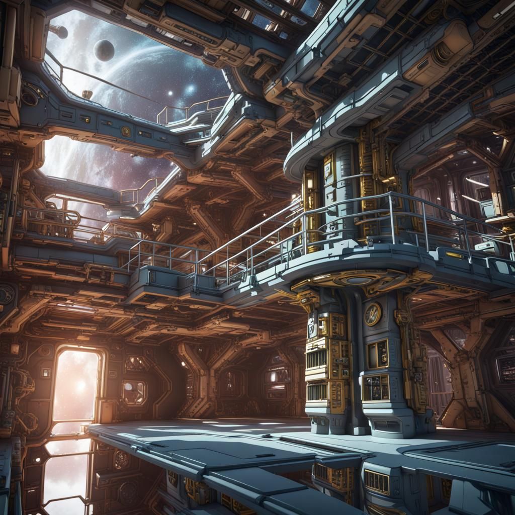 Escher-esque Space Station Interior: Detailed Matte Painting