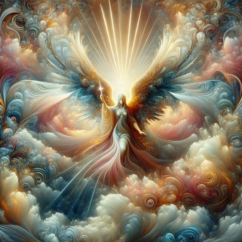 Radiant Carved Shell Angel in Ethereal Matte Painting