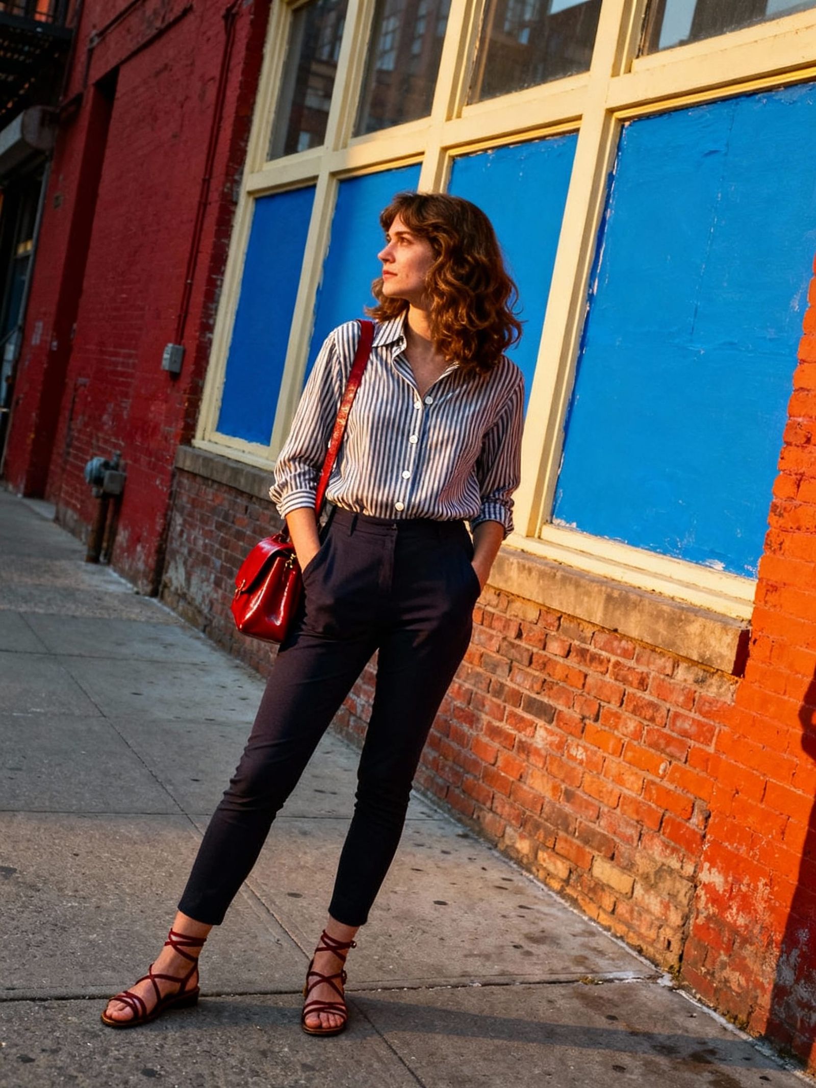 Street Photography: Woman Gazes Past Blue Windows in Golden ...