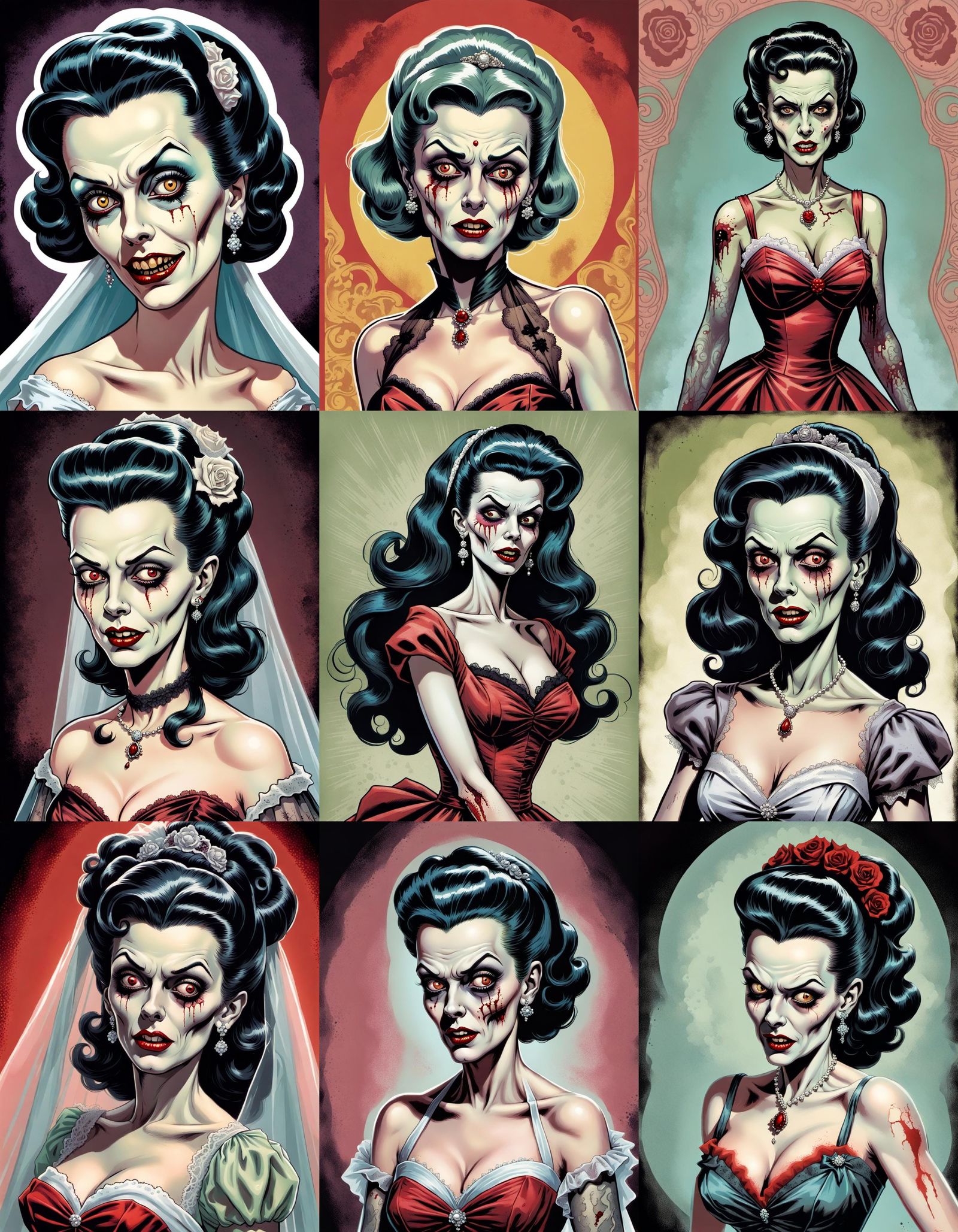 Rockabilly Zombie Bride Color Comic Illustration