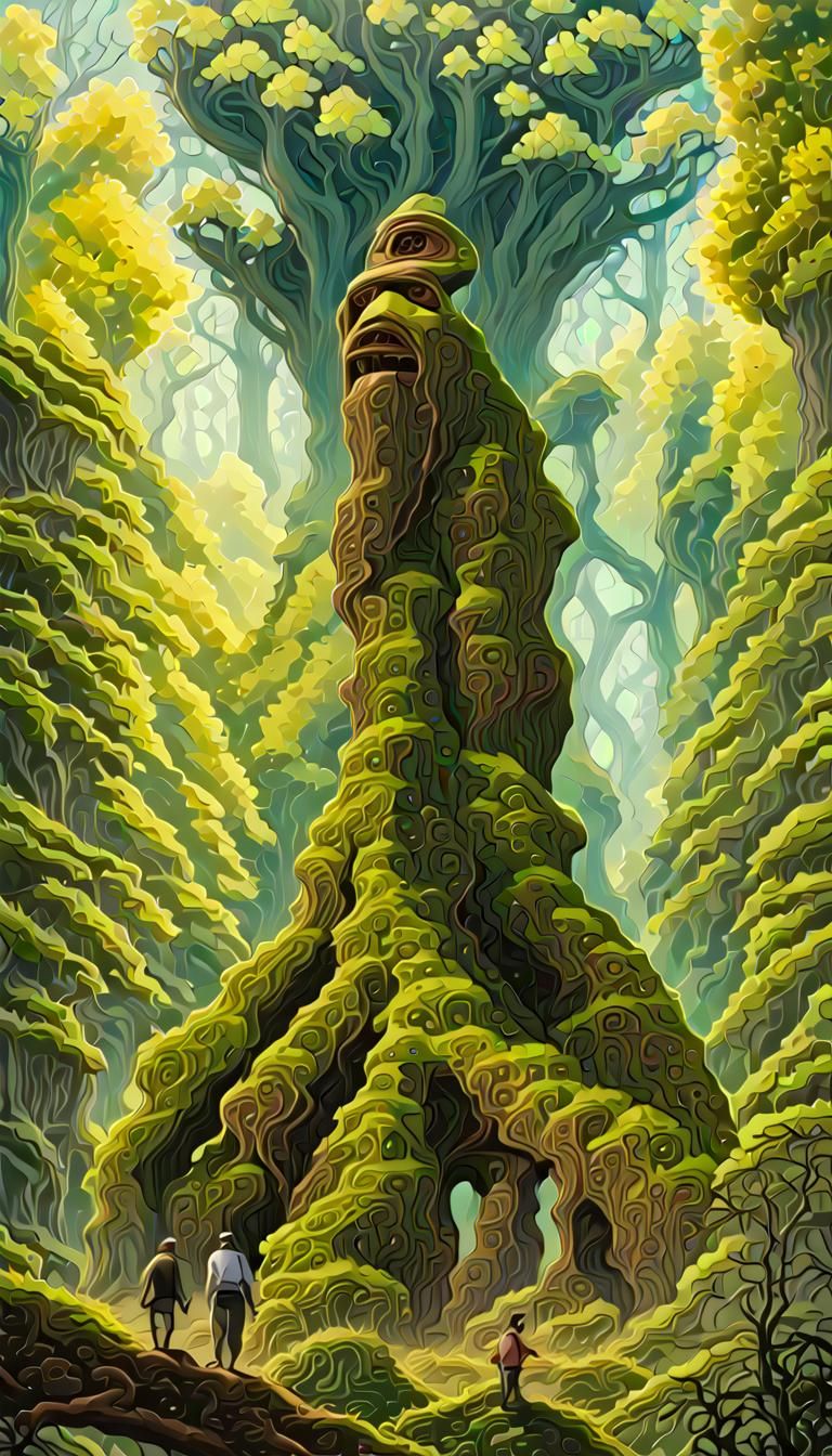 Pacific Northwest Hominoid in Neon Art Nouveau Style