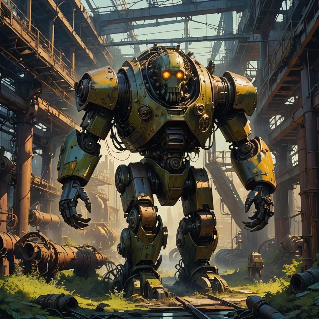 Mechanical Golem in Decaying Industrial Complex