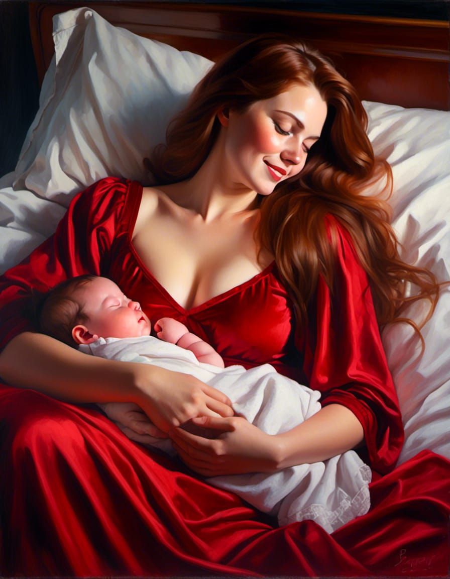 Mother and Newborn Baby in Peaceful Sleep