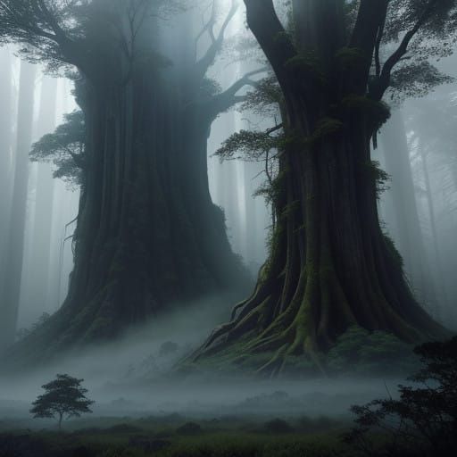 Ethereal Fantasy Tree in Mystical Forest Landscape